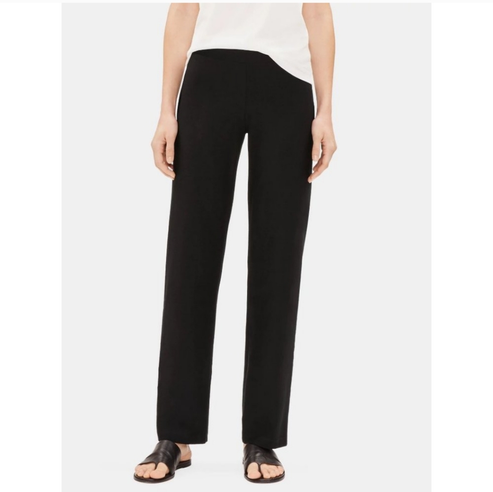 Eileen Fisher Washable Crep Pull-On Straight Leg Pants Black Size L